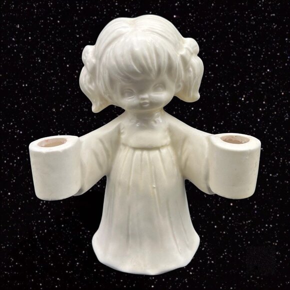 Vintage Made in Japan Girl Candle Holder CandleStick Ceramic 5”T 4.5”T - Picture 1 of 9